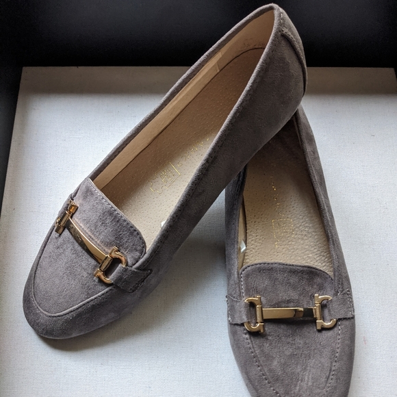 Shoes - Grey Suede Women's Loafers